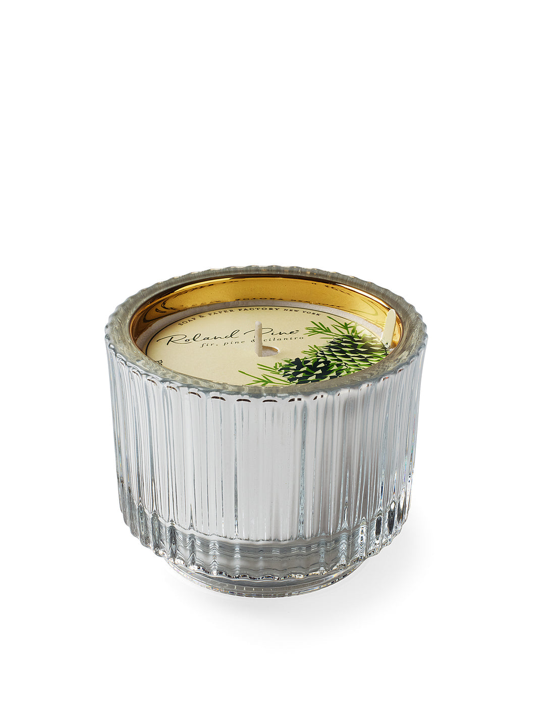 Roland Pine Single Wick Ribbed Glass Candle