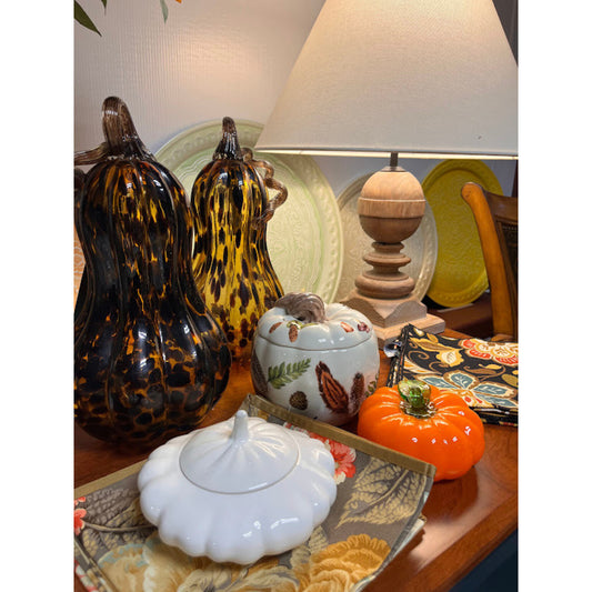 Hand-Blown Glass Amber Pumpkin Gourd
