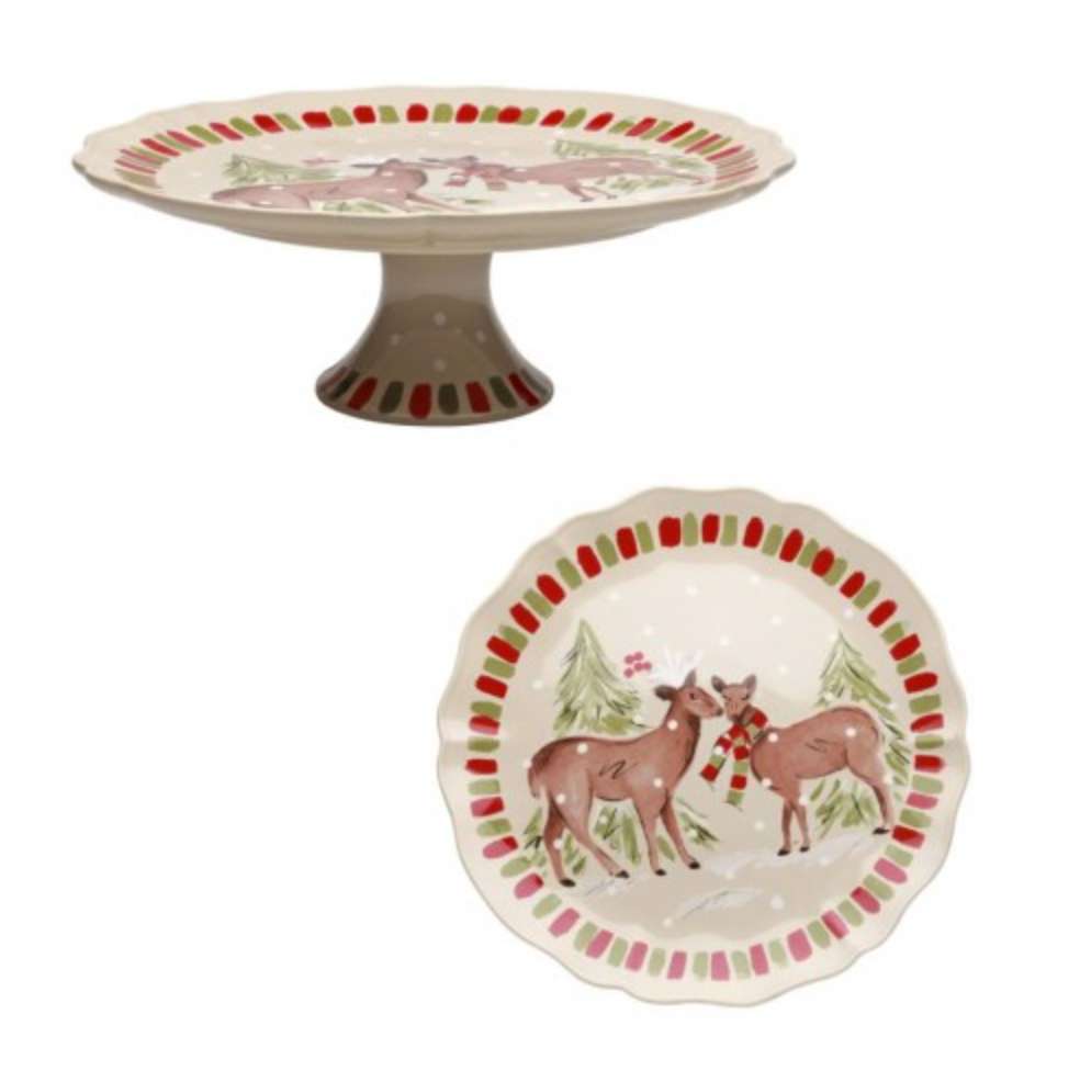 Deer Friends Lg Pedestal Plate