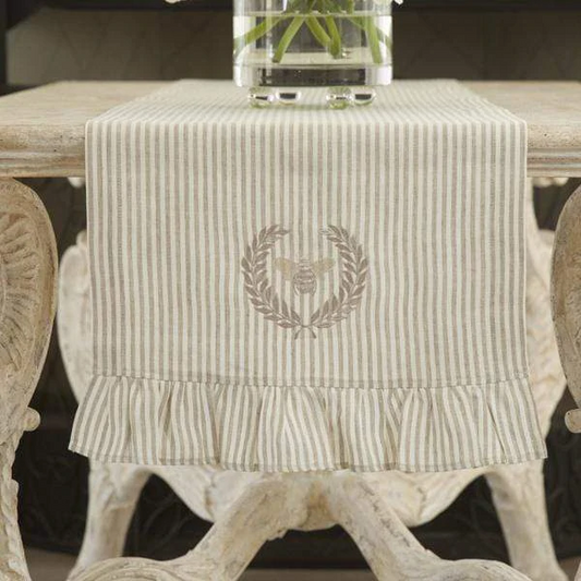 Bumble Bee Stripe Linen Table Runner: Flax Stripe (taupe)