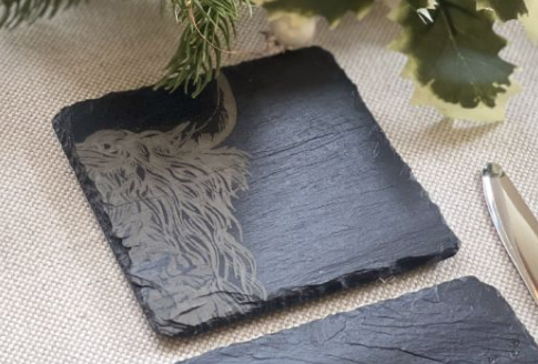 Highland Cow Slate Coasters Set 4