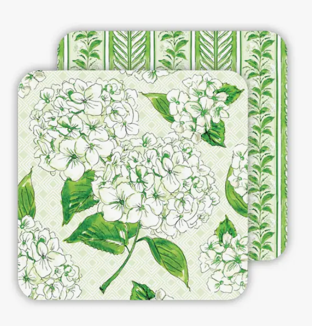 Handpainted Green Hydrangea Paper Coaster