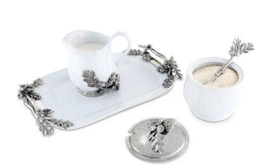Stoneware Creamer Set - Pewter Acorn & Oak Leaf