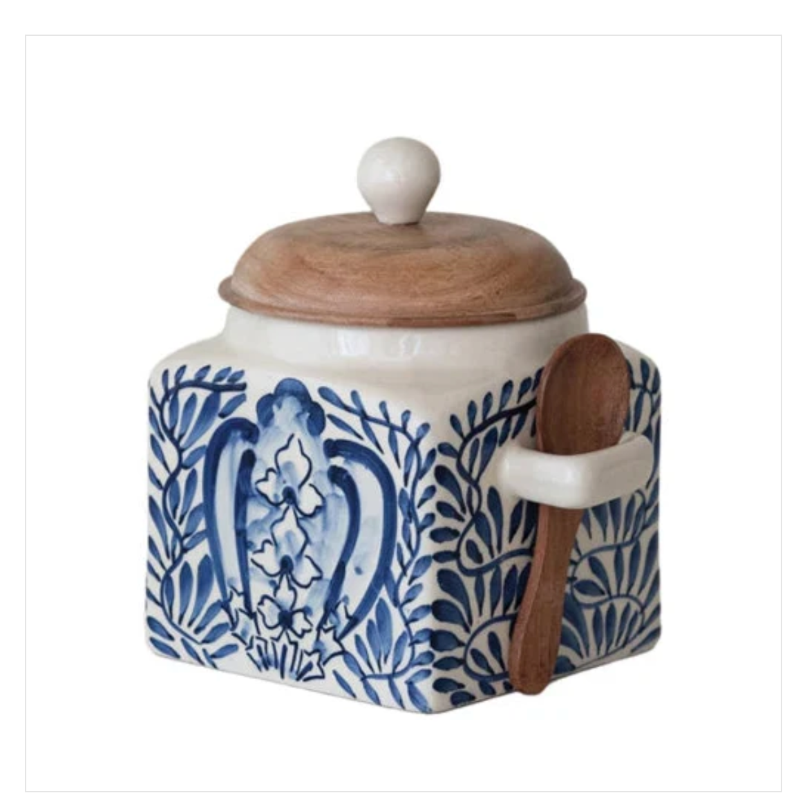 Hand-Painted Stoneware Canister w/ Lid & Spoon
