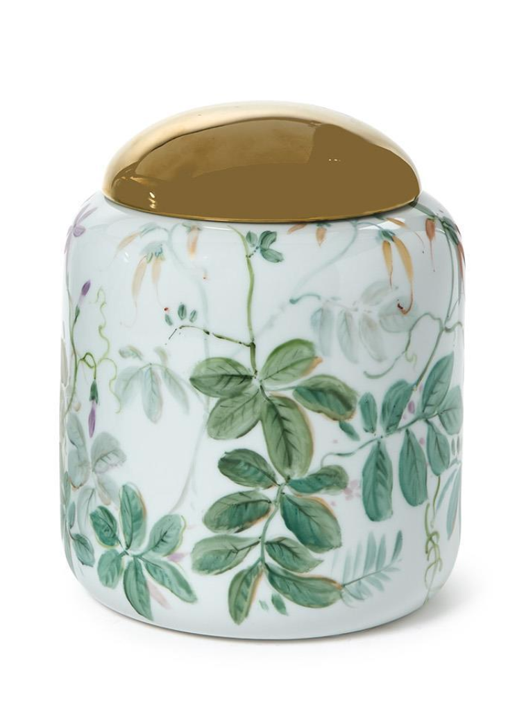 10 IN Floral Round Jar w Gold Lid