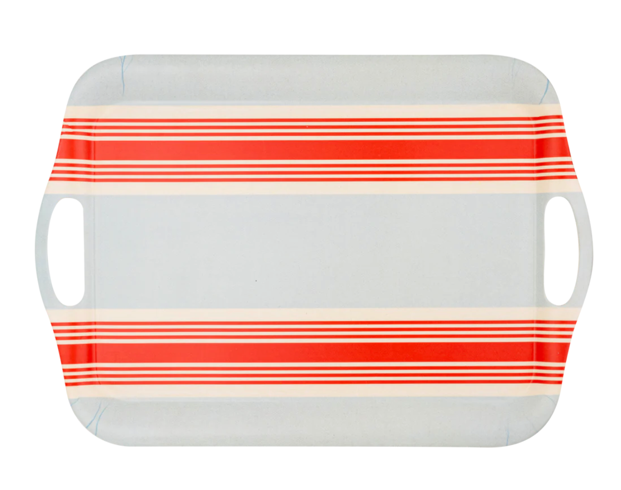 Hampton's Striped Chambray & Red Bamboo Tray