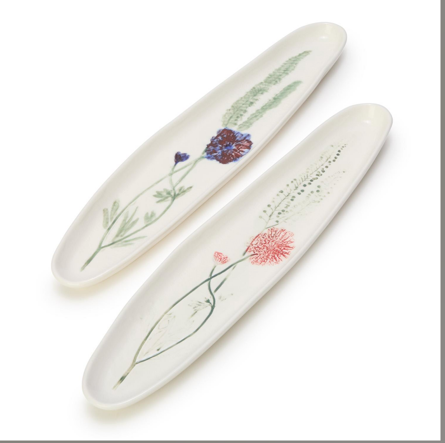 Artisanal Long Tidbit Plate w/ Botanical Design