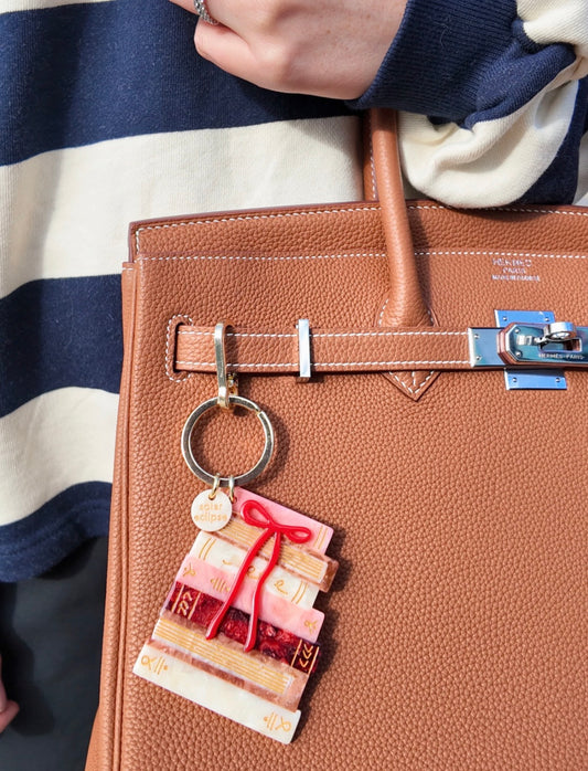 Hand-painted Bow Bookstack Bag Charm + Keychain