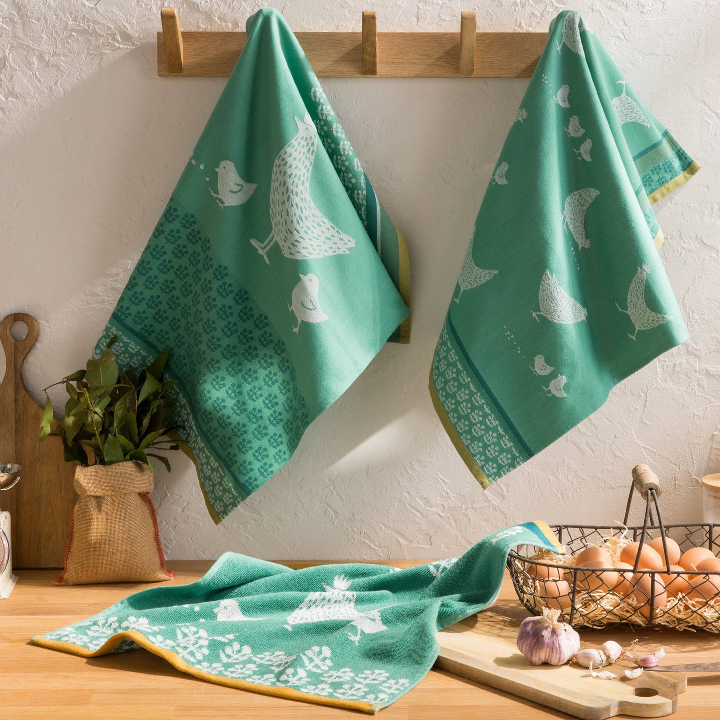 Green Cocotte Jacquard Tea Towel