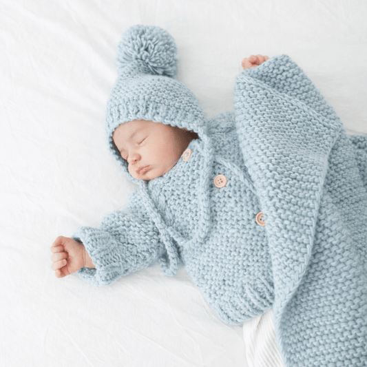 Garter Stitch Cardigan Sweater - Surf Blue