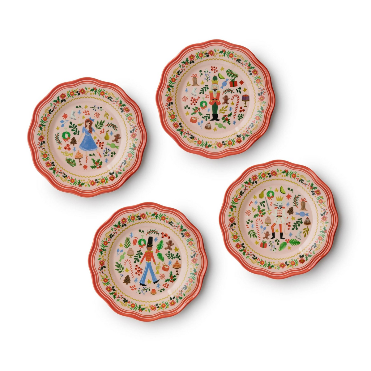 Holly Jolly Nutcracker Melamine Assorted Dessert Plates Set of 4