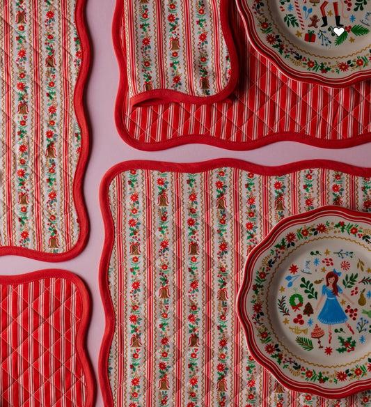 Holly Jolly Quilted Cotton Placemats, Set of 4