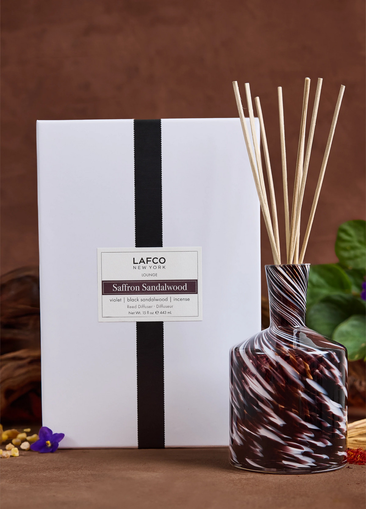 LAFCO diffuser with packaging on a wooden surface