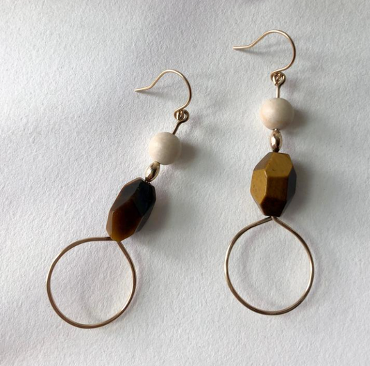 Tiger's Eye and Riverstone Earrings