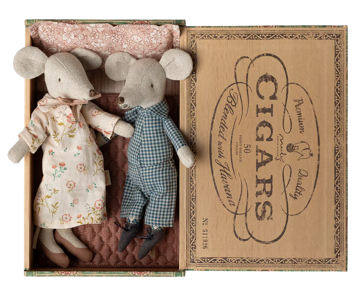 Grandma and Grandpa Mice in Cigarbox