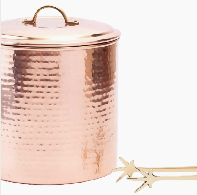 Hammered Copper Ice Bucket with Tongs