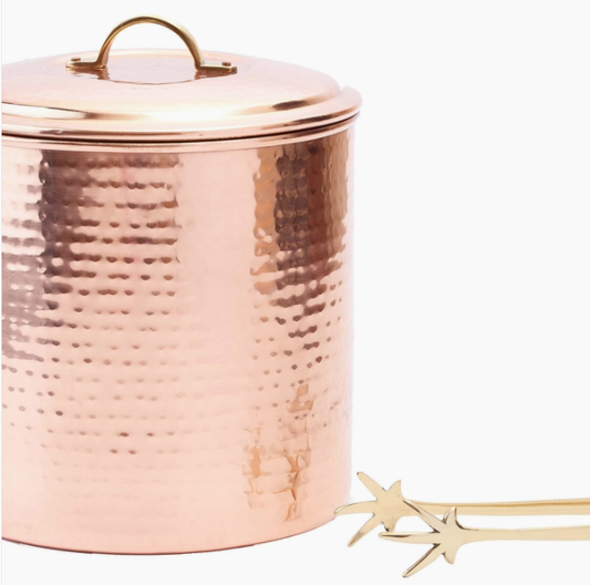 Hammered Copper Ice Bucket with Tongs