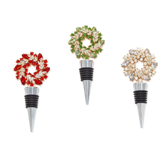 Holiday Wreath Jeweled Bottle Stoppers in Gift Box