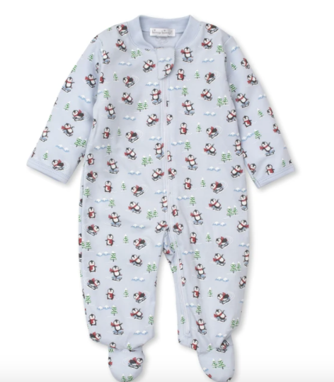 Slippery Slopes Print Zip Footie Blue 6-9 Months