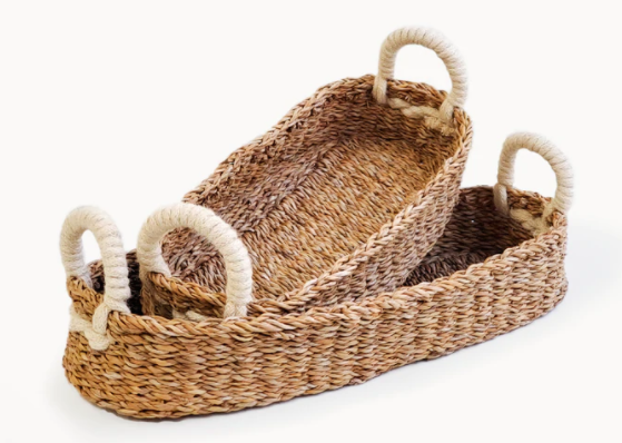 Savar Bread Basket with White Handles- Small