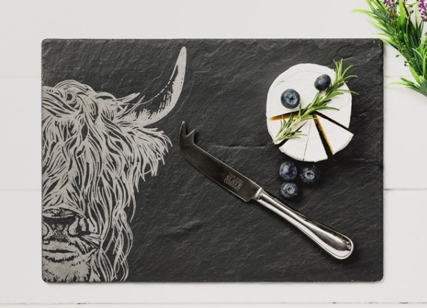 Highland Cow Slate Cheese Board and Knife Set