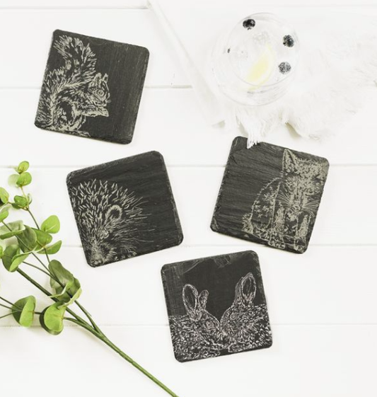 Woodland  Friends Slate Coasters Set 4