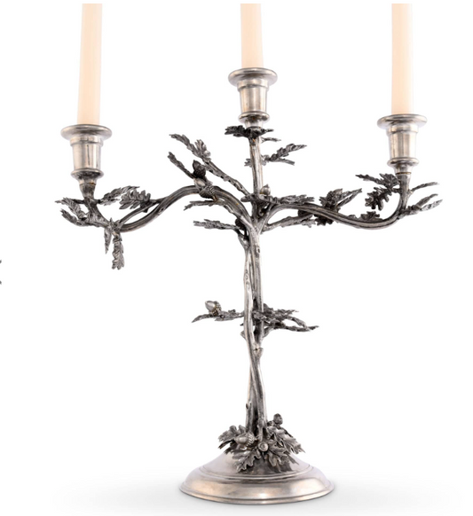 Three Taper Pewter Oak Leaf Candelabrum