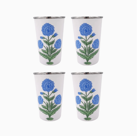 Blue Poppy Tall Enamelware Tumbler - SET OF 4