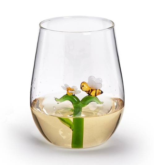 Bee and Flower Stemless Wine Glass