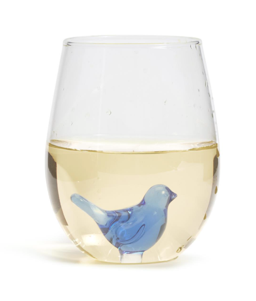 Blue Bird Stemless Wine Glass