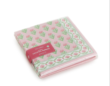 Floral Block Print 3-Ply Paper Cocktail Napkin