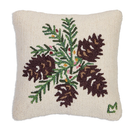 Winterberry Cones - Hooked Wool Pillow