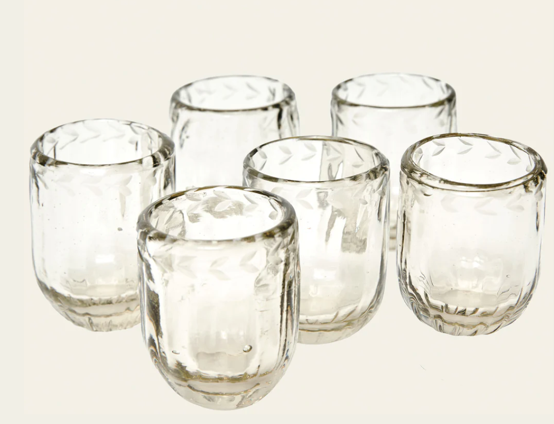 Pequenas Acanaladas Votives Cadena Laurel Etched - Set of 6