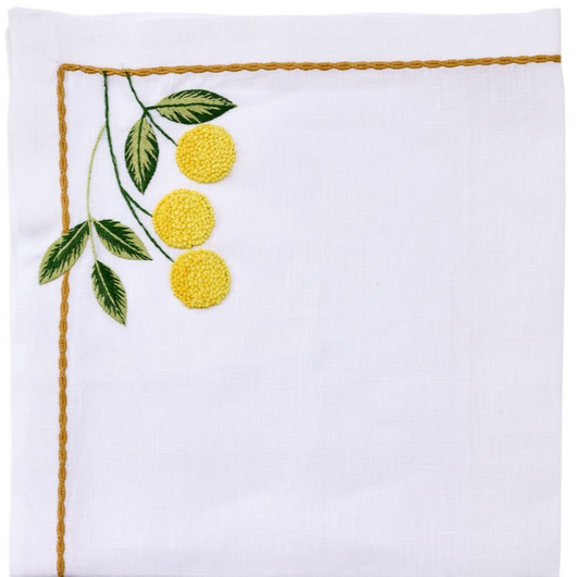 Fruit Blossom Embroidered Napkin-Yellow