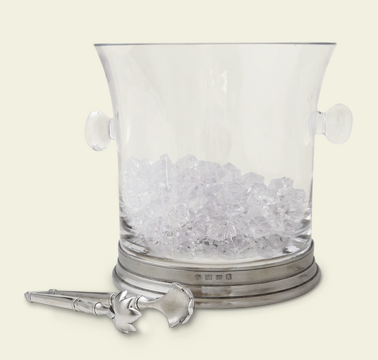 Crystal Ice Bucket W/Handles & Tongs Set