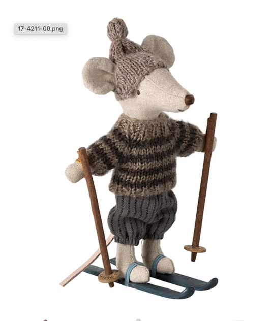 Winter Mouse with Ski Set, Big Brother - Grey