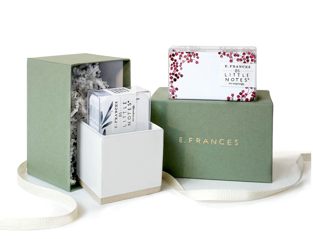 Little Notes® Ceramic Holder L White w/Green Gift Box