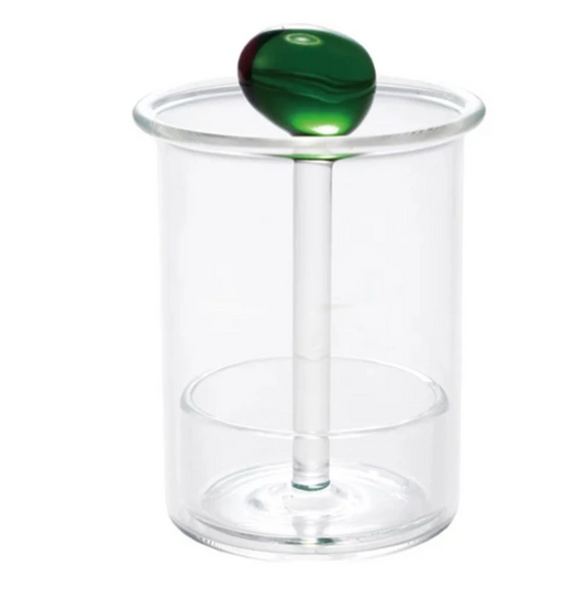 Glass Tootpick Holder w/ Olive, Red, & Green
