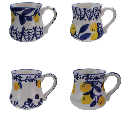 Stoneware Mug Hand-Painted w/ Lemons