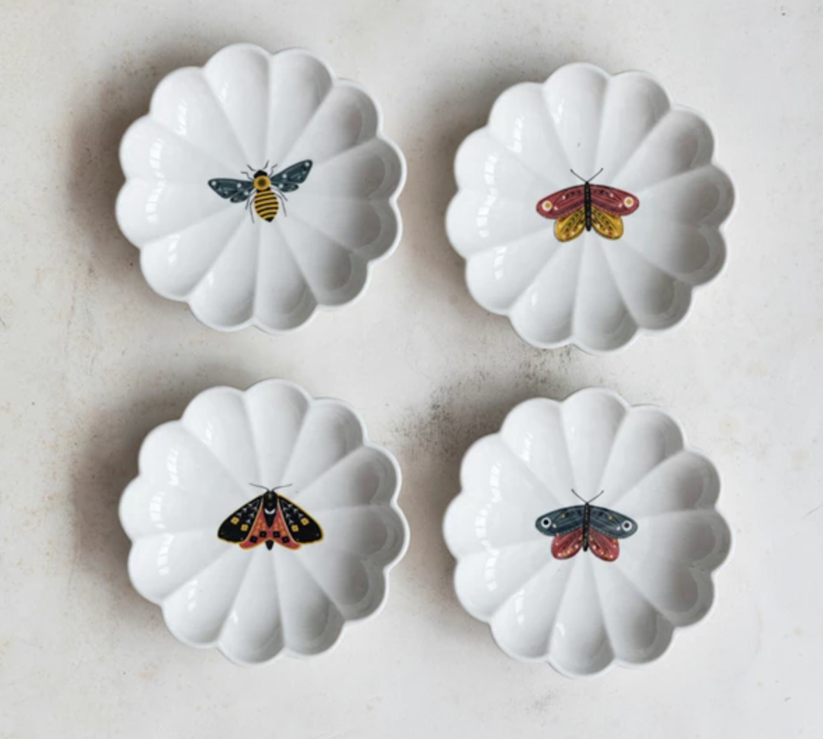 Stoneware Scalloped Dish w/ insect