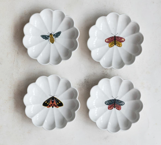 Stoneware Scalloped Dish w/ insect