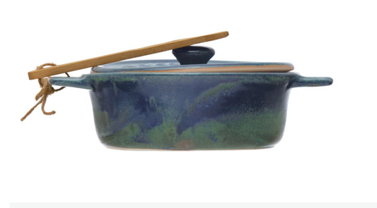 Stoneware Brie Baker w/ Spreader, Blue