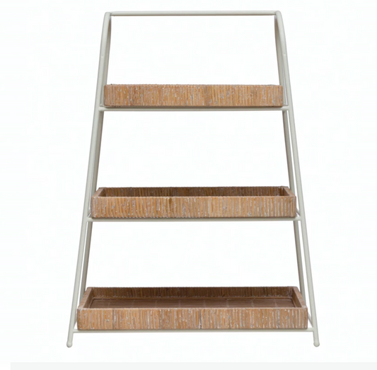 Metal, Wood and Bamboo 3-Tier Tray