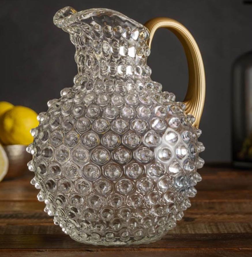Clear hobnail picther 2L with golden handle