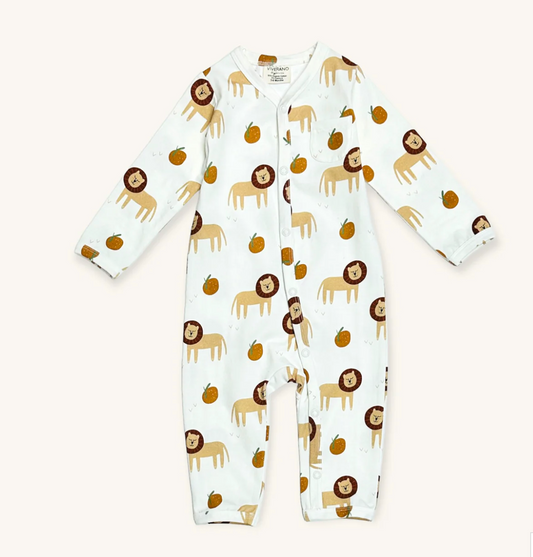 Lion Zipper Jumpsuit Baby Romper Natural