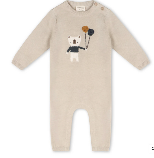 Balloon Bear Jacquard Baby Sweater Knit Jumpsuit Stone