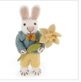 White Bunny w/Blue Jacket & Narcissis Flower
