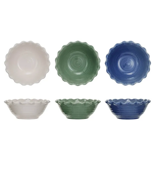 10 in Round X 4 in H Stoneware Bowl w Scalloped Edge
