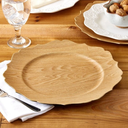Scalloped Wood Veneer Charger